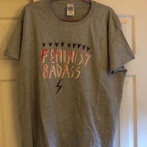 New never worn feminist graphic tee in pink & grey